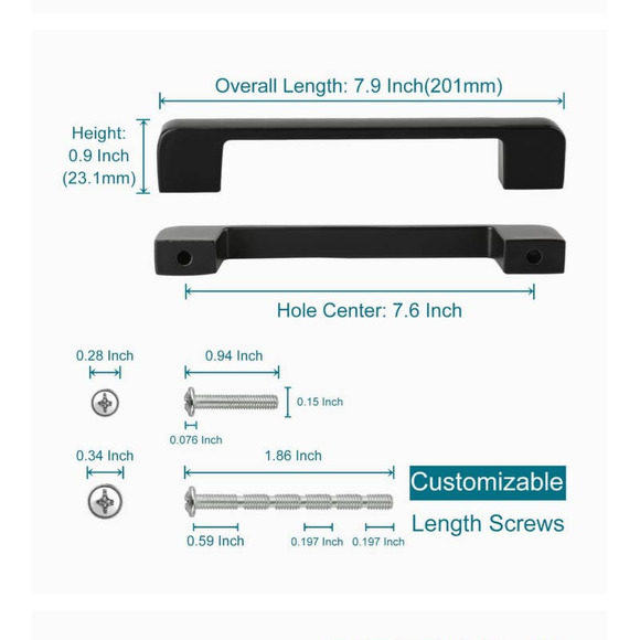 New HOUSUN Black 8 PCS Cabinet Drawer Dresser Pulls 7.9" L 7.6" Center to Center - Picture 9 of 9